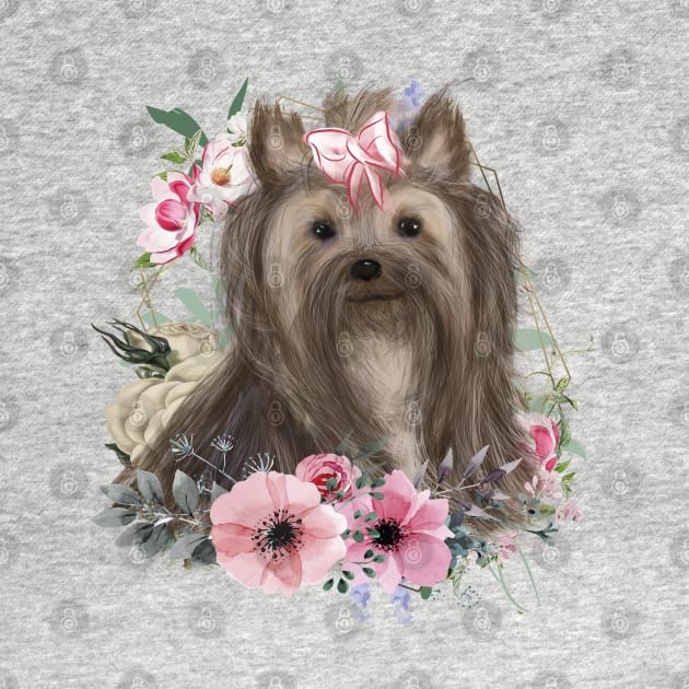 Yorkshire Terrier, Cute Yorkie Flower Design Yorkie by tamdevo1